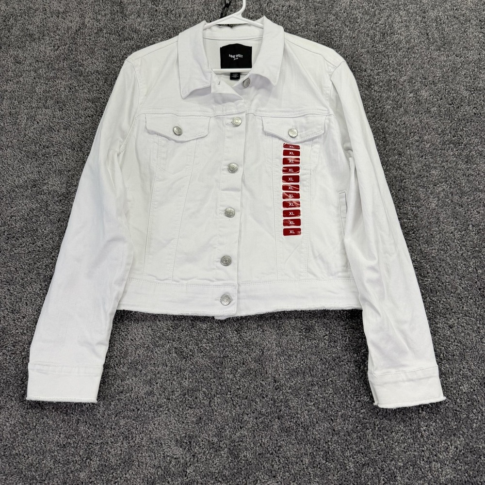 Nine West Jacket Womens XL White Denim Trucker Button Front Stretch Casual Short